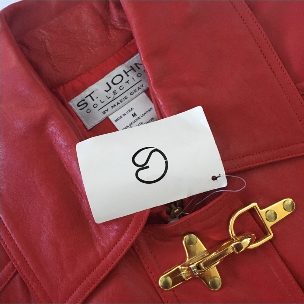 Vintage 90’s ψ St John Collection ψ Nautical Leather Jacket ψ Gold Logo Hardware - Picture 2 of 16